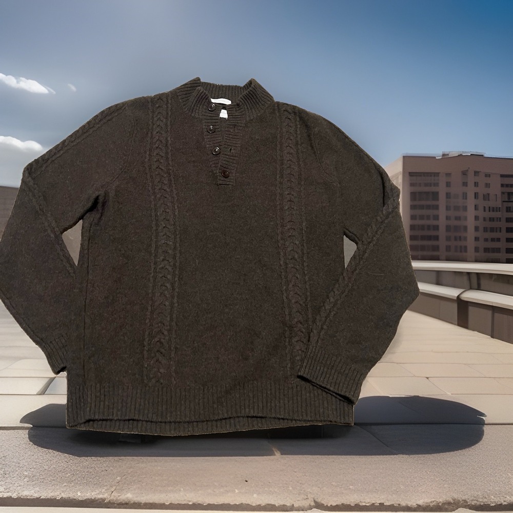 John W. Nordstrom 100% Cashmere Brown Cable Knit Henley Style Sweater Men's L